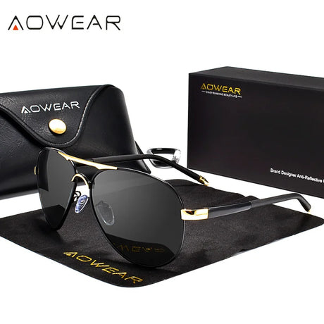 AOWEAR Men's Aviation Sunglasses Men Polarized Mirror Sunglass for Man HD Driving Pilot Sun Glasses lunettes de soleil homme