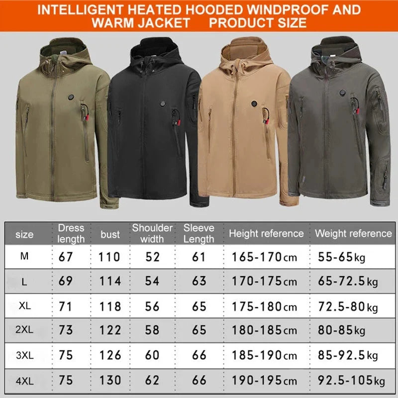 Winter Electric Heating Jacket Men USB Smart Thick Heated Jackets Hooded Heat Tactical  Windproof Waterproof Parkas Male