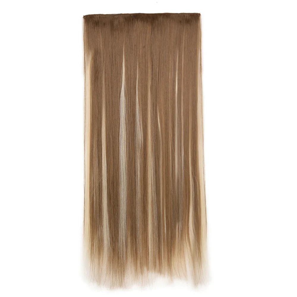 Synthetic Clip in Hair Extensions 6 Pcs/Set 16 Clips Long Straight Hairpieces Clip On Hair Extension for Women Blonde