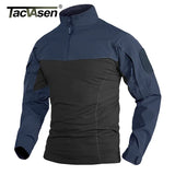 TACVASEN  1/4 Zipper Ripstops T-shirts With Zipper Pockets Mens Long Sleeve Tactical T-shirts Police Work Tees Tops Pullover