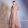 Off the Shoulder Long Blouson Sleeves Glitter Tulle Wedding Dress Strapless Sweetheart Lace Embellished Sheer Bodice Bridal Gown