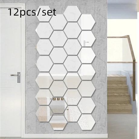 Ornaments 3D Mirror Wall Mirror Stickers Hexagon Art Shape Acrylic Decoration Home Removable Wall Sticker Decal DIY