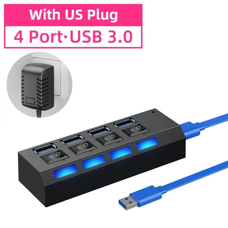 Usb Hub 3 0 Hub USB 3.0 Adapter Multi Ports Use Power Adapter Extensor USB 2.0 PC Computer Accessories switch usb for Laptop