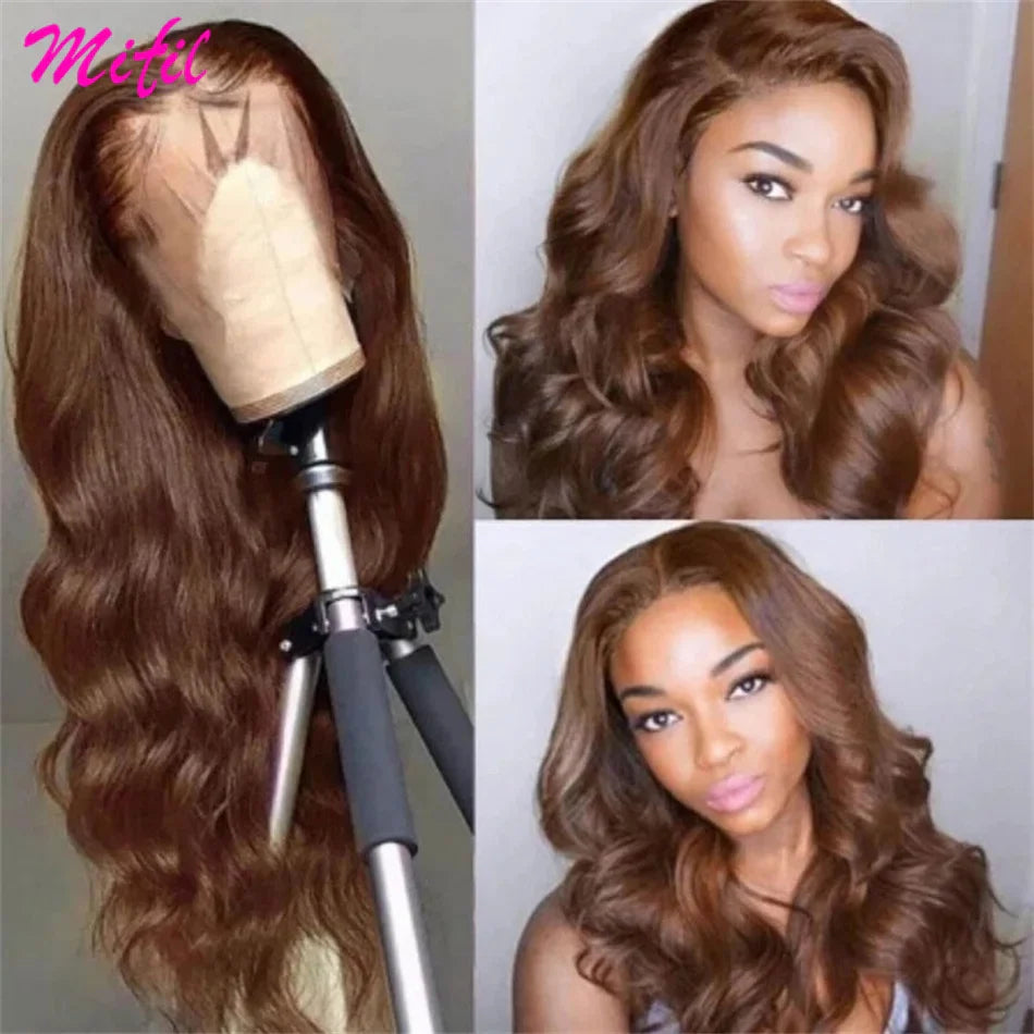 Glueless Chocolate Brown Colored Lace Front Human Hair Wigs For Women Body Wave HD 13x6 360 Full Lace Frontal Wig Pre Plucked