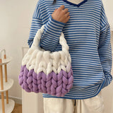 Ladies Casual Bag Hand-woven Shopping Bag Icelandic Wool Fashion Soft Shoulder Diy Handbag Self-woven Homemade Crochet Bag