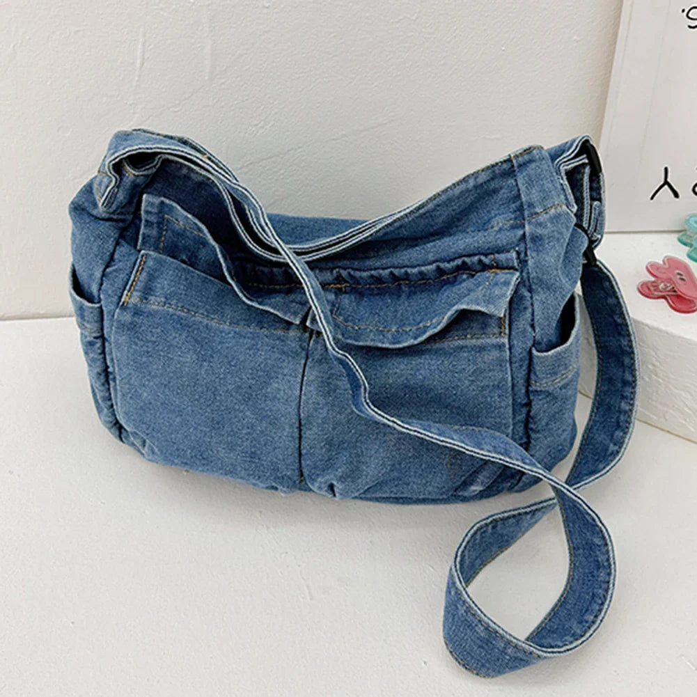 Denim Vintage Messenger Bag Retro Jeans Tote Bag Large Capacity Women Casual Satchel Bag Fashion Shoulder Bag 2023 New Handbag