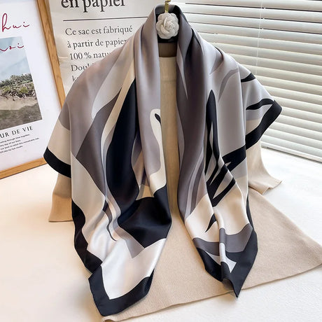 Luxury Women 90x90CM New Twill Silk Big Square Scarf Shawl Fashion Printed Design Summer High Quality Ladies Sunscreen Scarves