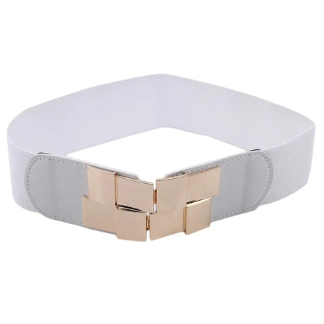 New Women Elastic Waist Closure Wide Belt Gold Square Buckle Dress Decorative Belt Female Self - Cultivation Elastic Band Girdle