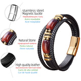 Natural Red Blue Tiger Eye Stone Men's Bracelet,Classic Multi-layer Braided Leather,Charm Bracelet For Man Jewelry Accessories