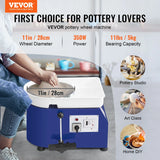 VEVOR 11in Pottery Wheel Ceramic Forming Machine Adjustable 60-300RPM Speed Handle and Foot Pedal Control ABS Detachable Basin