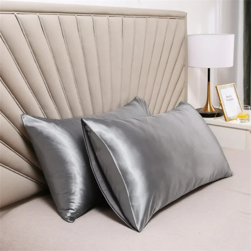 2pcs Silk Pillowcase Children's Winter Anti-static Soft Pillow Protective Case Home Solid Color Pillow Case Anti-dirty Bedding