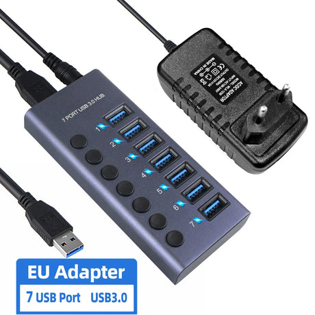 Metal USB 3.0 Hub Multi USB Splitter 4/7/10Ports Use Power Adapter Multiple Expander 2.0 Hub With Switch For Laptop Accessoriess