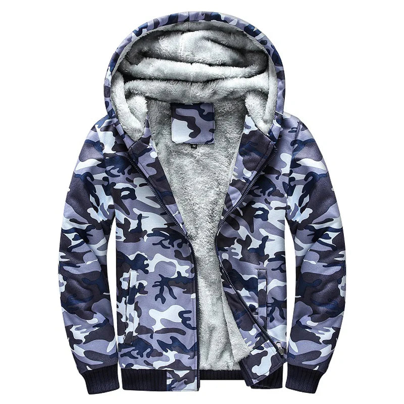 Men's Zip Up Hoodie camouflage Heavyweight Winter Sweatshirt Fleece Sherpa Lined Warm Jacket