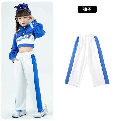 Girls Hip Hop Crop Jacket Solid Cargo Pants Clothes Set Kids Jazz T-shirt Street Dance Contrast Joggers Child Streetwear Outfits