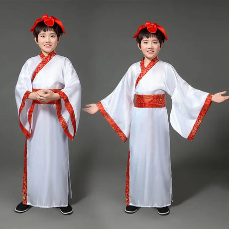 Chinese silk robe Costume Boyls Children Kimono Hanfu China Traditional Vintage Ethnic Students warrior Dance Costume Hanfu set