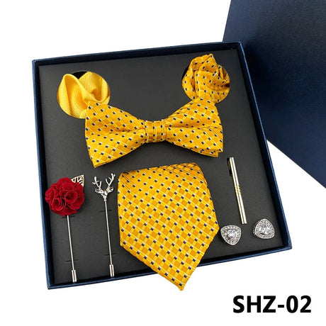 Men's Tie Set Gift Box Fashion Brand Bowtie Pocket Squares Brooch Cufflinks Clip Suit For Men Business Necktie Wedding Party Tie