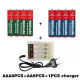 New AA rechargeable battery 9800mah/8800mah 1.5V New Alkaline Rechargeable batery for led light toy mp3 with charger