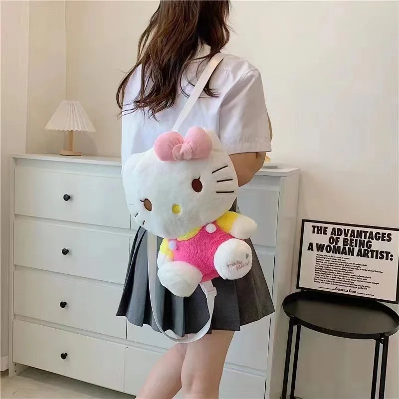 New Sanrio Hello Kitty Kawaii Plush Backpack Stuffed Animals Dolls Toys Plushie Bag Anime Cartoon Kt Shoulder Backpacks Bags