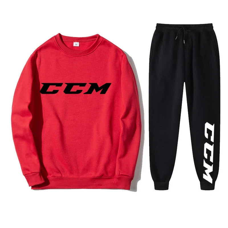 Men's Tracksuit Set Hoodie + Pants Spring Autumn Winter Fleece Warm Sportwear CCM Streetwear Suit Men Clothing