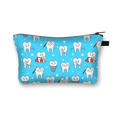 Cartoon Teeth and Tooth Fairy Print Cosmetic Case Women Makeup Organizer Dental Hygienist Girls Storage Bags Ladies Make Up Bag