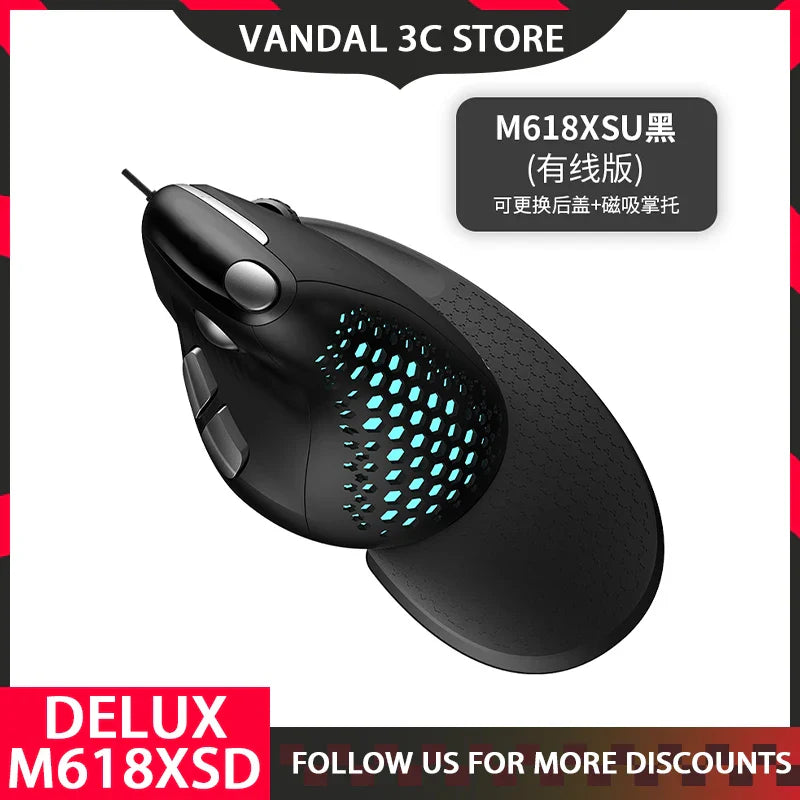 Wireless Bluetooth Delux M618XSD Seeker Ergonomic Vertical Mouse With Oled Screen 4000dpi Rechargeable Cover For Computer Office