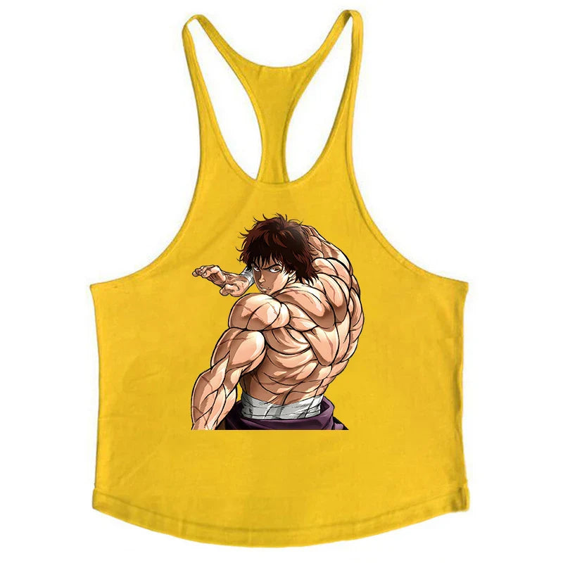 Anime Baki Hanma Stringer Tank Top for Men Cotton Y-Back Vest Tees Tops Muscular Training Undershirt Gym Workout Bodybuilding