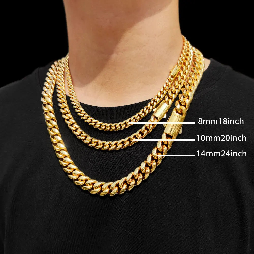 Hip Hop PVD Plated Stainless Steel Necklace Snap Clasp Men Miami Cuban Link Chain Jewelry For Girls Gift Free Laser Logo