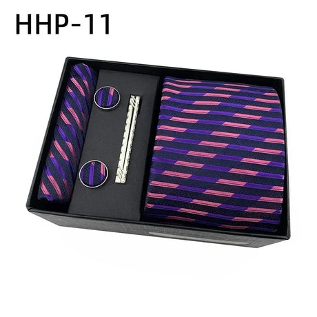 Luxury Tie Set Gift Box for Men Jacquard Necktie and Pocket Square Clip Cufflinks Red Black Blue Handkerchief Formal Gift