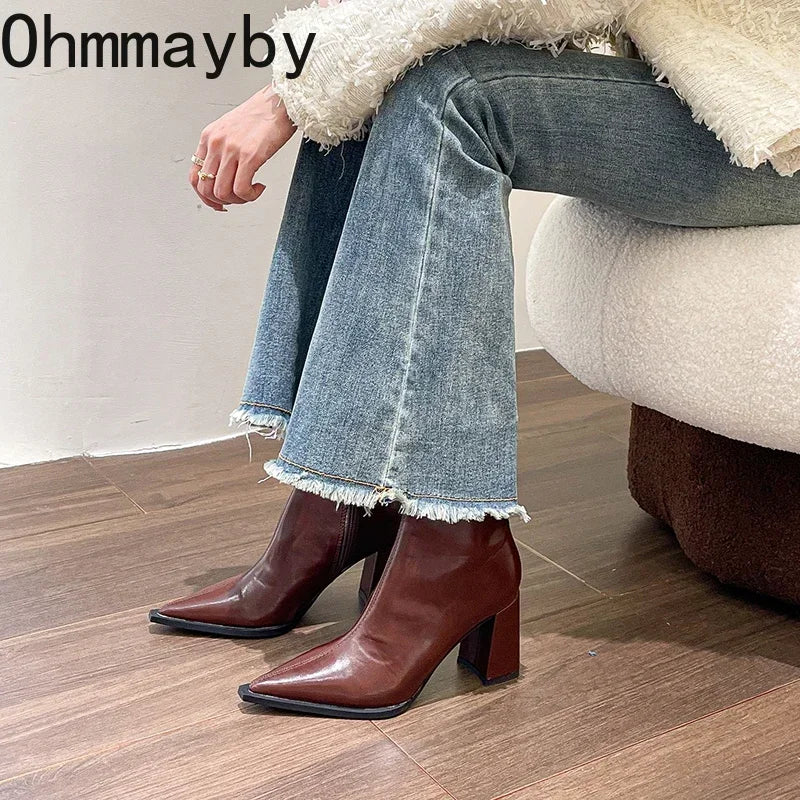 Winter Designer Ankle Boots Fashion Back Zippers Pointed Toe Ladies Elegant Short Plush Short Boots High Heel Women's Footwear