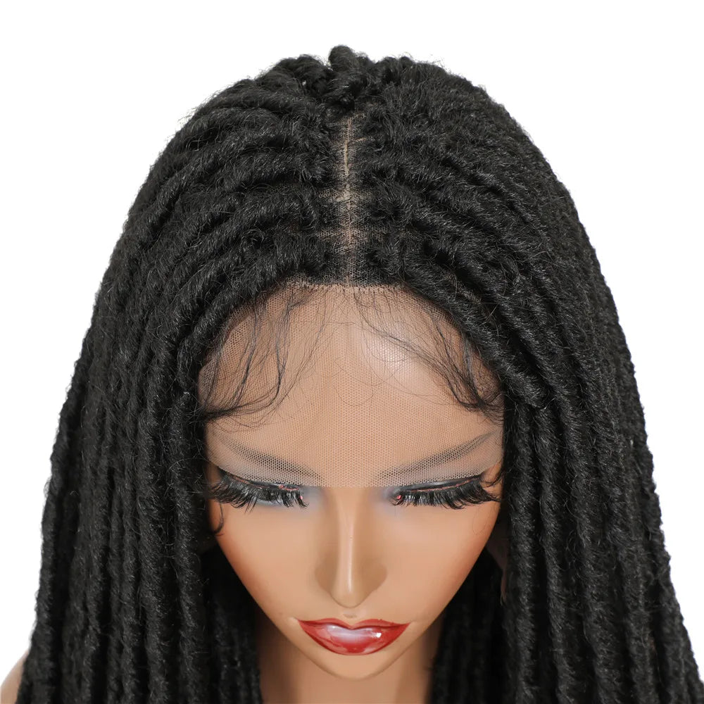 X-TRESS Synthetic Full Lace Wig Faux Locs Braided Wigs for Women 32 Inch Long Straight Knotless Braiding Wig with Body Hair