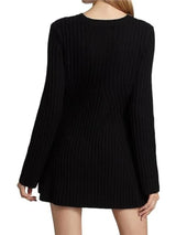 Ribbed Knitted Long Flare Sleeved Mini Dress Half High Collar High Waist Sweater Dresses Women Autumn Fashion Street Vestidos