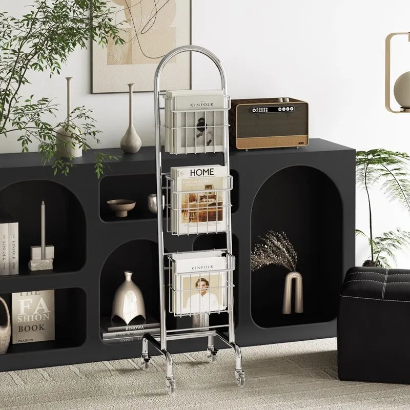 PaleoStyle Magazine Rack MultiLayer Carbon Steel Book & Newspaper Storage Flexible Moving Shelves for Living Rooms