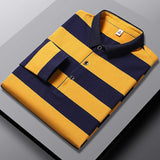 Brand Business Long Sleeve Polo Shirts Men Clothes 2023 Striped Tops Lapel Luxury Clothing Fashion Embroidered Men's Golf Wear