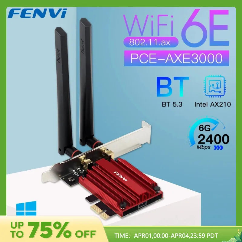 FENVI WiFi 6E AX210 5374Mbps Wireless PCIE Adapter Tri Band 2.4G/5G/6Ghz Compatible Bluetooth5.3 Network WiFi Card For Win 10/11