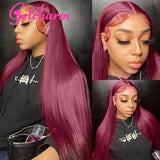 99J Burgundy Straight 13x4 Lace Front Human Hair Wigs Brazilian Hair Pre-Plucked Red Color Straight Lace Frontal Wigs For Women