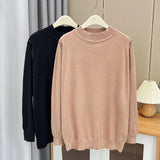 2023 Fall Winter 100kg Simple Temperament Beaded Mock Neck Knitted Sweater Plus Size Women's Casual Inner Wear Bottoming Jumper