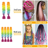 AZQUEEN 24 Inch Jumbo Box Braids Extensions Synthetic Braiding Hair DIY Hair Braids For Children Pink Purple Yellow Gray