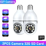 1/2/4PCS E27 Bulb Wifi Camera Surveillance Night Vision Full Color Ai Human Tracking 4X Digital Zoom Video Security Monitor Cam