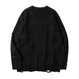 Autumn Winter Green Black Gray Ripped Hole Hip Hop Punk Sweater Men Women Vintage Round Neck Kintted Sweatshirt Jersey Hombre