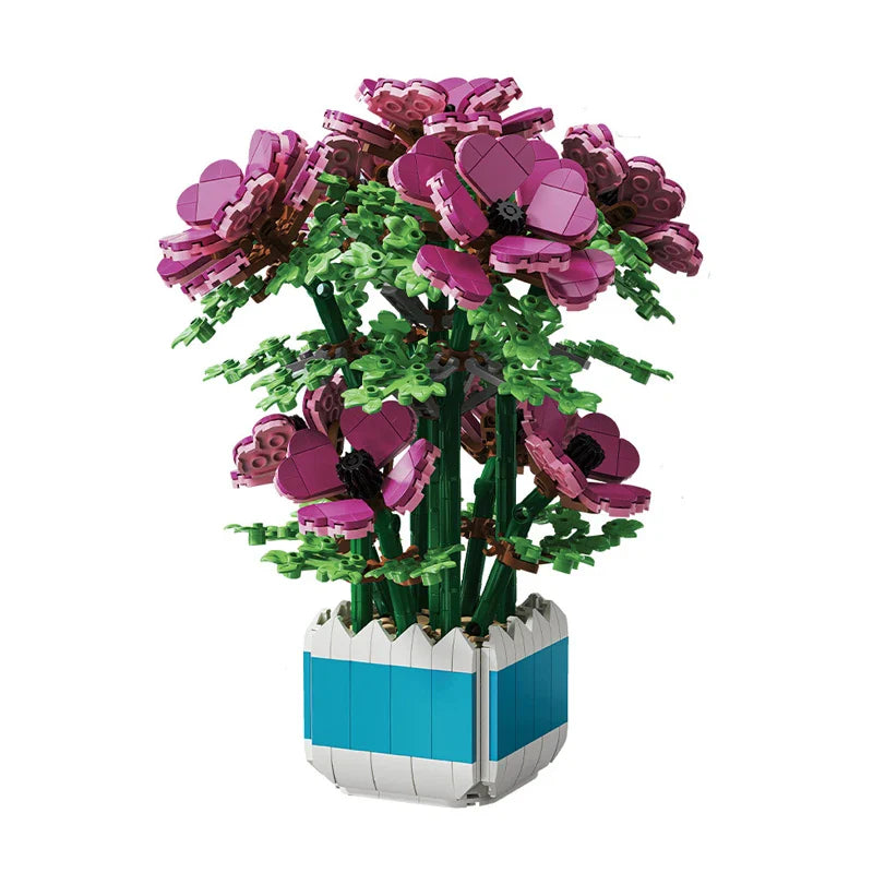 City Creativity Bouquet Flower Cymbidium Faberi Bonsai Potted Plant Home Decoration Building Blocks Bricks Kids Toys