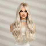 CharmSource Blonde Wavy Wig with Bangs Party Dresses for Women Natural Synthetic Hair Daily Cosplay Heat Resistant Fiber Wig