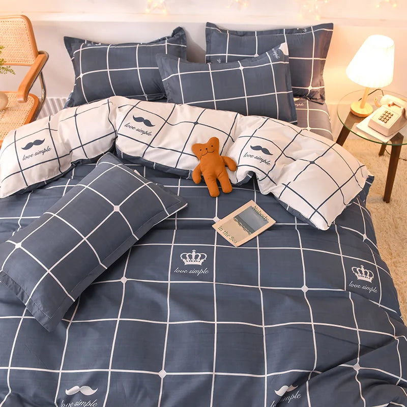 Cute Bedding Set Men Women Duvet Cover Bed Linen Washed Cotton Mirco Fiber Comforter Set Twin Queen King Couple Double Bed Sheet