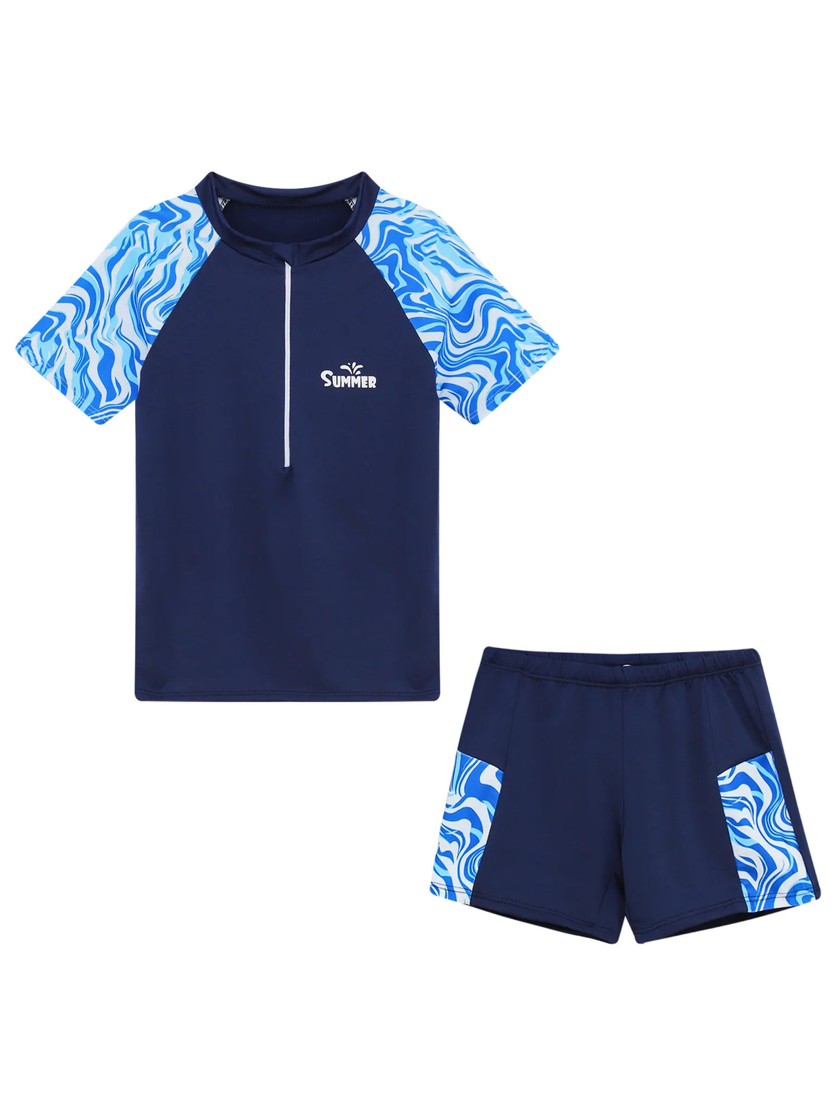 Kids Boys Swimsuit 2 Piece Bathing Suit Short Sleeve Swim Tops and Shorts Trunks Pool Beach Swimwear Water Sport Rash Guard Set