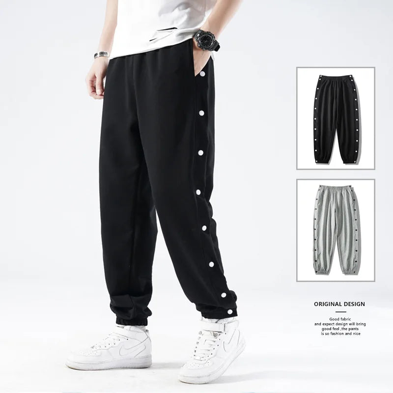 2024 New Breasted Sweatpants Men's Full Open Button-Down Loose Spring Autumn Sweatpants Side Open Training Basketball Long Pants