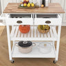 ChooChoo Rolling Kitchen Cart, Portable Kitchen Island Wood Top Kitchen Trolley with Drawers and Two-Tier Open Shelf