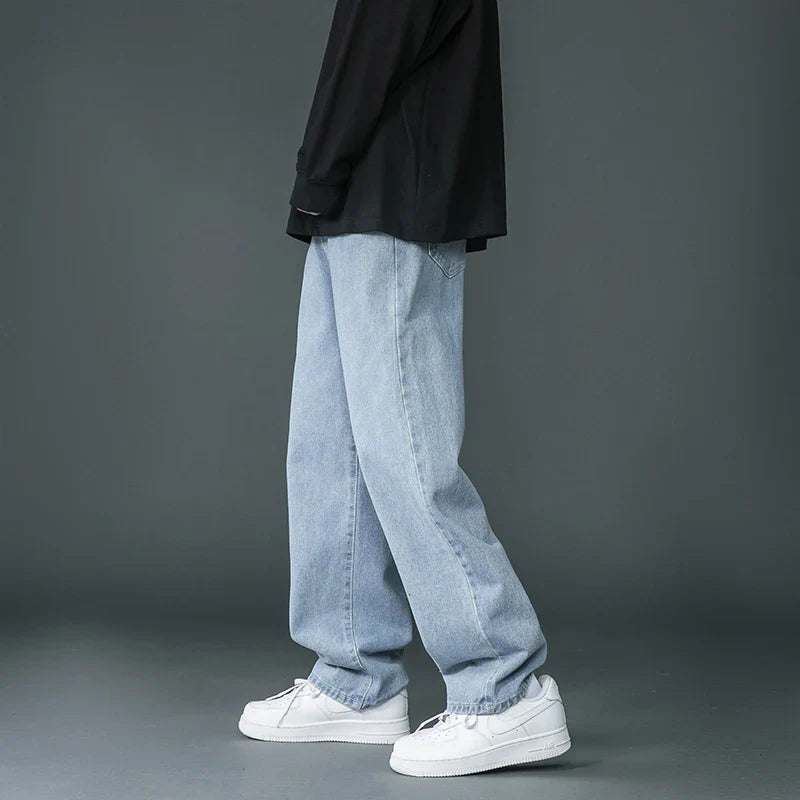 2023 New Brand Spring Men Korean Fashion Blue Pink White Jeans Streetwear Hip Hop Baggy Denim Trousers Straight Wide Leg Pants