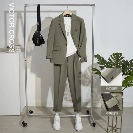 Spring Summer Classic Balzers Pant Suits Men Loose Casual Handsome Jackets Trousers Set Men Tops Bottom Male Clothes