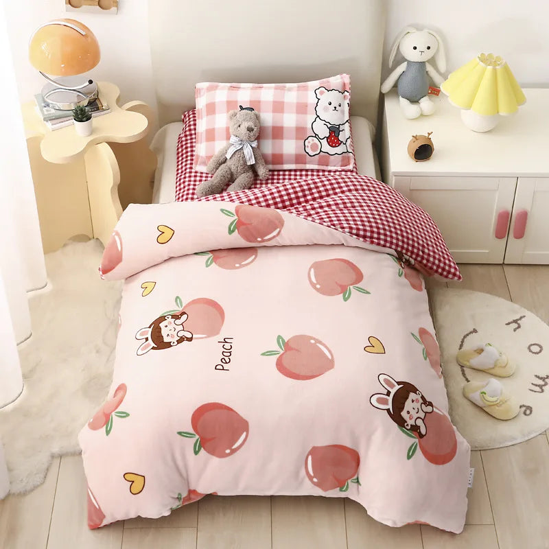 Baby Cartoon Print Bedding Set Duvet Covers Pillowcases Set Autumn Winter Warm Suede Bedclothes Bed Linen CP29