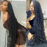 Synthetic Full Lace Cornrow Box Braids Wig 40 Inch Butterfly Faux Locs Crochet Goddess Braids Pre Looped Distressed Twist Hair