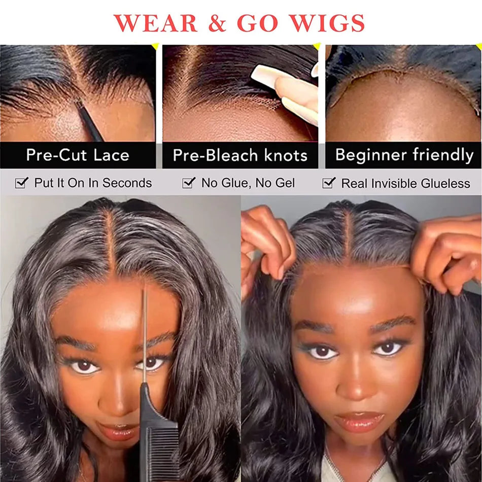 Glueless Wig Human Hair Ready To wear Pre Cut Pre Plucked 4x4 5x5 Hd Transparent Body Wave Lace Closure Wig Brazilian Wigs